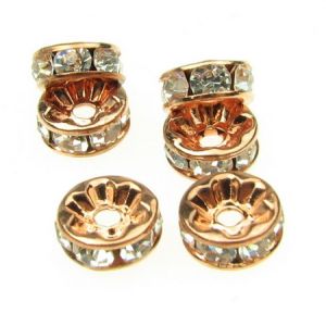 шайба метал с кристали 8x3.5 мм дупка 1.5 мм цвят бакър -10 броя