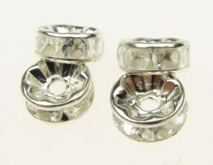 шайба метал с кристали 8x3.5 мм дупка 1.5 мм (качество B) цвят бял -10 броя