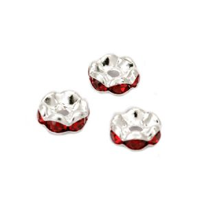 шайба метал с червени кристали зиг заг 8x3.5 мм дупка 1.5 мм  (качество А) цвят бял -10 броя