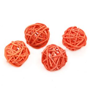Ратанови топки за декорация - оранжеви - 30 мм  -4 броя