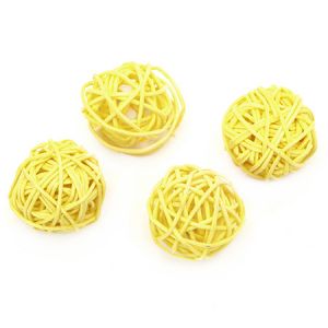 Ратанови топки за декорация  -  жълти - 30 мм- 4 броя