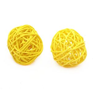 Ратанови топки за декорация -  жълти - 50 мм -2 броя