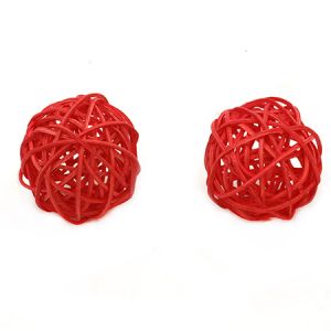 Ратанови топки за декорация - червени - 50мм  - 2 броя