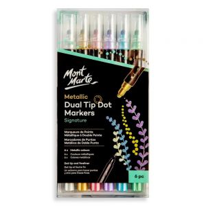 Маркери точкови двустранни на водна основа металик MM Dot Markers Dual Tip Metallic - 6 броя