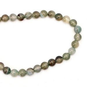 наниз мъниста полускъпоценен камък АХАТ ивичест зелен светъл топче 8 мм ±48 броя