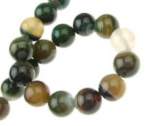 наниз мъниста полускъпоценен камък АХАТ ивичест зелен топче 10 мм ±38 броя