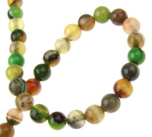 наниз мъниста полускъпоценен камък АХАТ ивичест зелен топче 6 мм ±66 броя