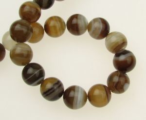 наниз мъниста полускъпоценен камък АХАТ ивичест кафяв топче 10 мм ±62 броя