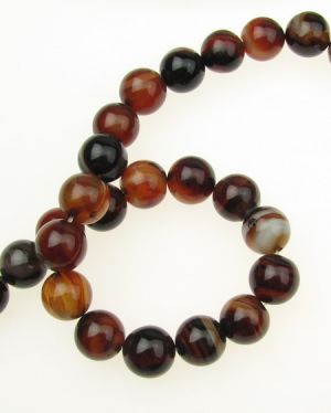 наниз мъниста полускъпоценен камък АХАТ ивичест кафяв тъмен топче 10 мм ±38 броя