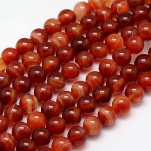 наниз мъниста полускъпоценен камък АХАТ ивичест оранжев тъмен топче 10 мм ±38 броя
