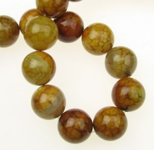 наниз мъниста полускъпоценен камък АХАТ напукан жълто-зелен топче 14 мм ±28 броя