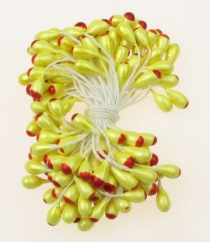 тичинка-пъпка перлена двустранна 8x12x62 мм двуцветна жълто и червено ±95 бр