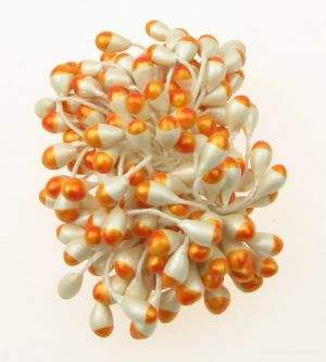 тичинка-пъпка перлена двустранна 7x10x57 мм двуцветна бяло и оранжево ±85 бр