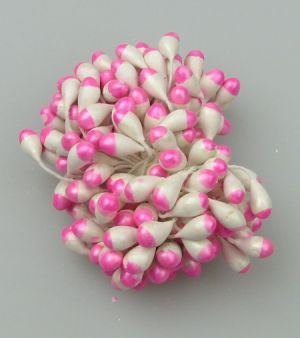 тичинка-пъпка перлена двустранна 7x10x57 мм двуцветна бяло и розово ±85 бр