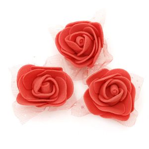 цвят роза 35 мм гума органза червена -10 броя