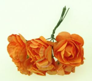 роза букет хартия и тел 35 мм оранжева -6 броя