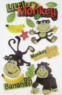 3D стикери за декорация - самозалепващи - с брокат маймуни