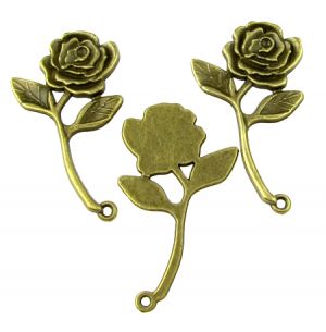 висулка метална роза 35х20x1.5 мм дупка 1.8 мм цвят антик бронз  -5 броя