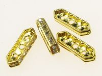 разделител метал с кристали 16x5x3  мм с три  отвора 1 мм цвят злато -4 броя