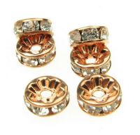 шайба метал с кристали 8x3.5 мм дупка 1.5 мм цвят бакър -10 броя