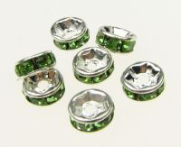 шайба метал със зелени кристали 6x3 мм дупка 1 мм (качество А) цвят бял -10 броя