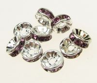 шайба метал с лилави кристали 8x3.5 мм дупка 1.5 мм (качество А) цвят бял -10 броя