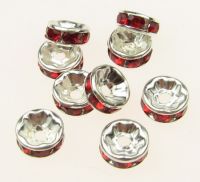 шайба метал с кристали червени 8х3.5 мм дупка 1.5 мм цвят бял -10 броя