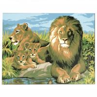 Картина за рисуване по номера 30x40 см -Семейство на лъвове 