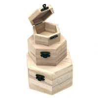 Комплект 3 броя  дървени кутии  шестоъгълни 130x120x75 мм, 105x90x60 мм, 80x65x45 мм