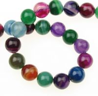 наниз мъниста полускъпоценен камък АХАТ ивичест асорте цветове топче 10 мм ±38 броя