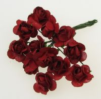 роза букет хартия и тел 15 мм. червена тъмно -12 броя