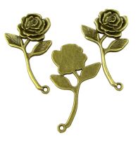 висулка метална роза 35х20x1.5 мм дупка 1.8 мм цвят антик бронз  -5 броя