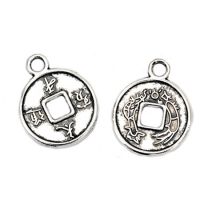 висулка метална паричка 18x14.5x1 мм дупка 2 мм цвят старо сребро -10 броя